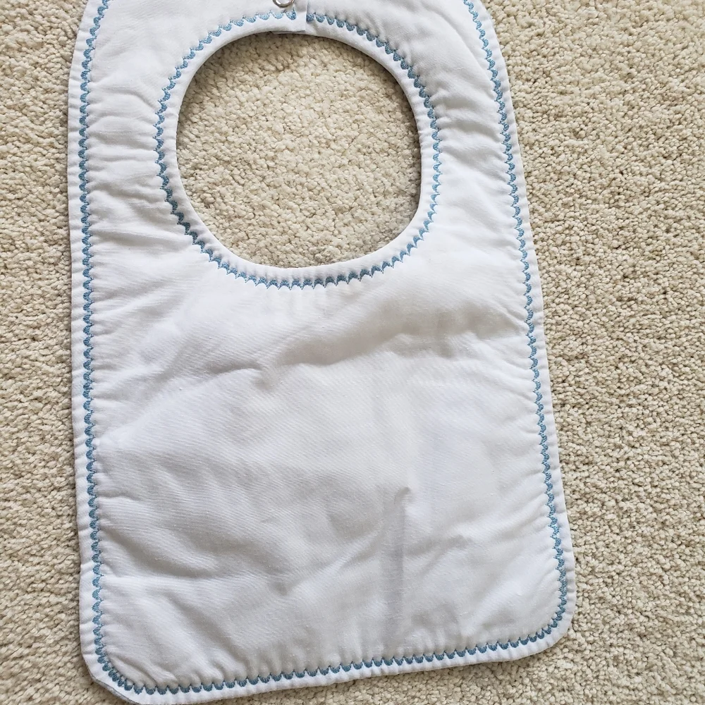 Blue Gingham Baby Bunny Rabbit PomPom Bib